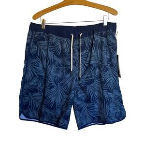NWT Fair Harbor Anchor Short Swim Trunk Grey Floral Palm Print Blue Liner XXL
